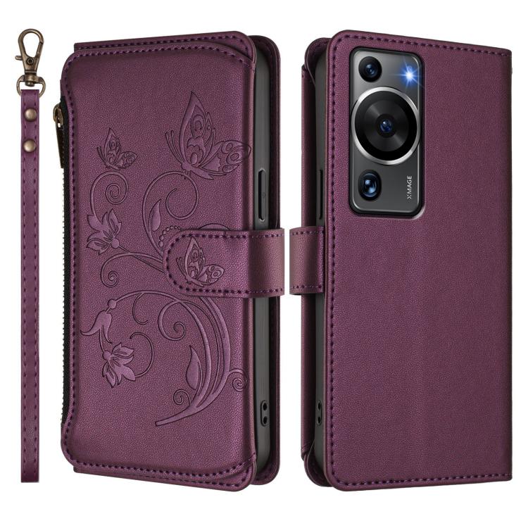 For Huawei P60 / P60 Pro Butterfly Love Flower Multi-card Zipper Wallet Leather Phone Case