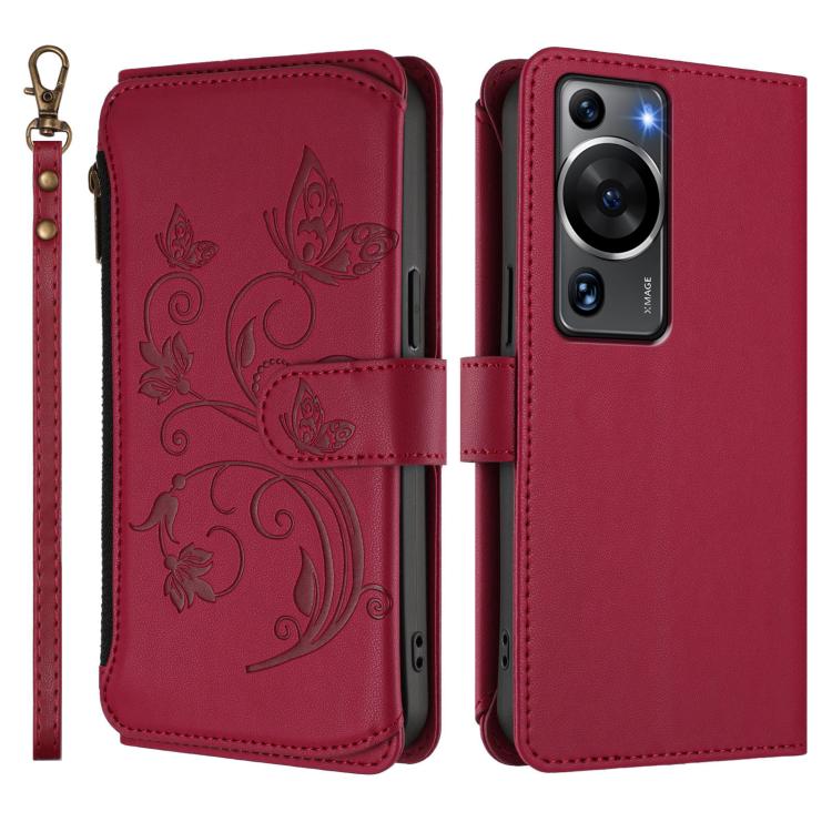 For Huawei P60 / P60 Pro Butterfly Love Flower Multi-card Zipper Wallet Leather Phone Case
