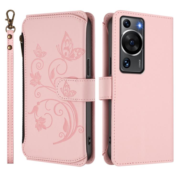 For Huawei P60 / P60 Pro Butterfly Love Flower Multi-card Zipper Wallet Leather Phone Case
