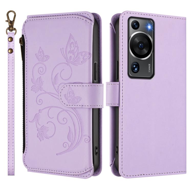For Huawei P60 / P60 Pro Butterfly Love Flower Multi-card Zipper Wallet Leather Phone Case