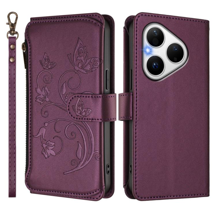 For Huawei Pura 80 5G Butterfly Love Flower Multi-card Zipper Wallet Leather Phone Case