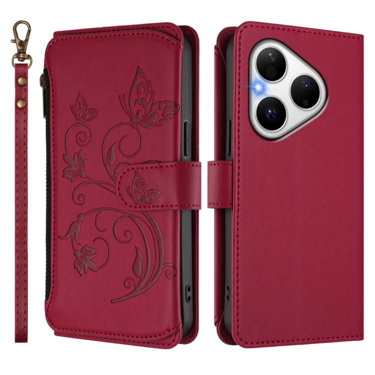 For Huawei Pura 80 5G Butterfly Love Flower Multi-card Zipper Wallet Leather Phone Case