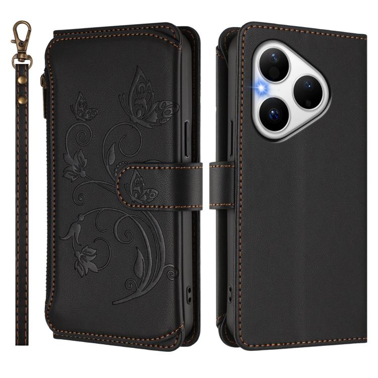 For Huawei Pura 80 5G Butterfly Love Flower Multi-card Zipper Wallet Leather Phone Case