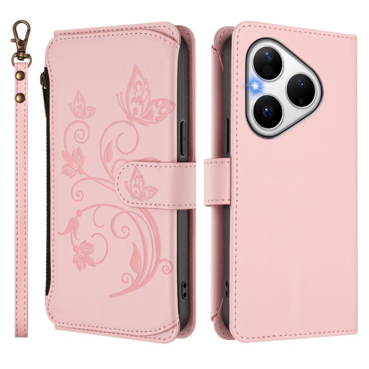 For Huawei Pura 80 5G Butterfly Love Flower Multi-card Zipper Wallet Leather Phone Case