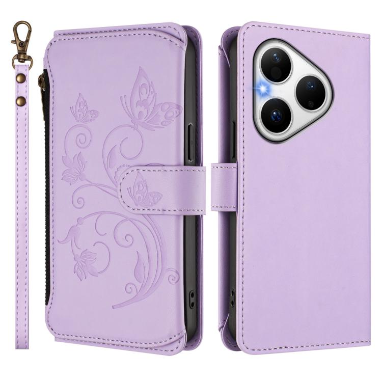 For Huawei Pura 80 5G Butterfly Love Flower Multi-card Zipper Wallet Leather Phone Case