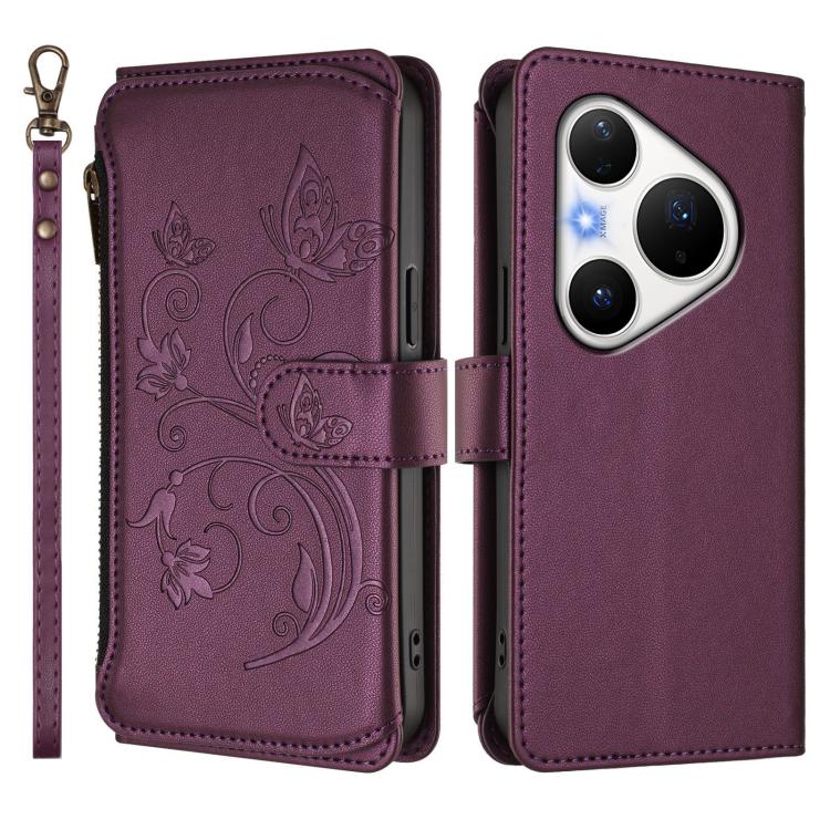 For Huawei Pura 80 Pro 5G Butterfly Love Flower Multi-card Zipper Wallet Leather Phone Case