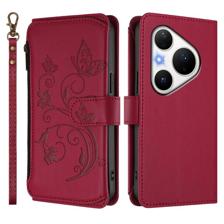 For Huawei Pura 80 Pro 5G Butterfly Love Flower Multi-card Zipper Wallet Leather Phone Case