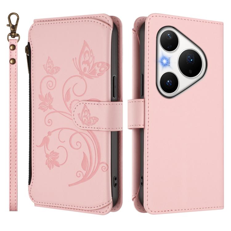 For Huawei Pura 80 Pro 5G Butterfly Love Flower Multi-card Zipper Wallet Leather Phone Case