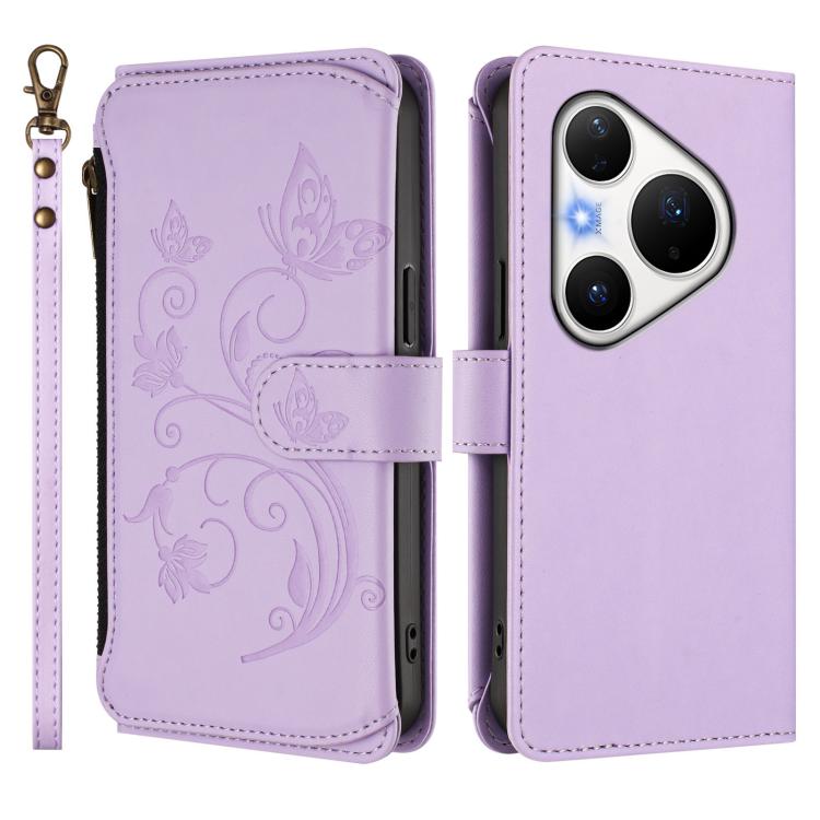For Huawei Pura 80 Pro 5G Butterfly Love Flower Multi-card Zipper Wallet Leather Phone Case