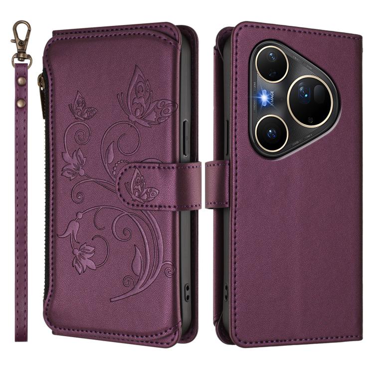 For Huawei Pura 80 Ultra 5G Butterfly Love Flower Multi-card Zipper Wallet Leather Phone Case