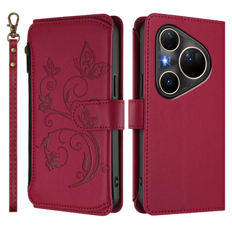 For Huawei Pura 80 Ultra 5G Butterfly Love Flower Multi-card Zipper Wallet Leather Phone Case