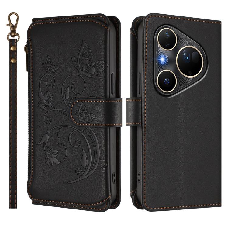 For Huawei Pura 80 Ultra 5G Butterfly Love Flower Multi-card Zipper Wallet Leather Phone Case
