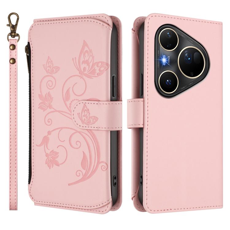 For Huawei Pura 80 Ultra 5G Butterfly Love Flower Multi-card Zipper Wallet Leather Phone Case