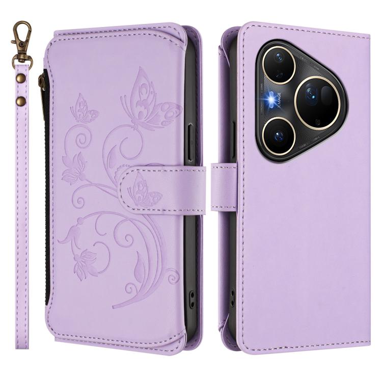 For Huawei Pura 80 Ultra 5G Butterfly Love Flower Multi-card Zipper Wallet Leather Phone Case