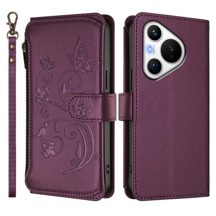 For Huawei Pura 70 Butterfly Love Flower Multi-card Zipper Wallet Leather Phone Case