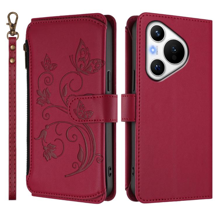 For Huawei Pura 70 Butterfly Love Flower Multi-card Zipper Wallet Leather Phone Case