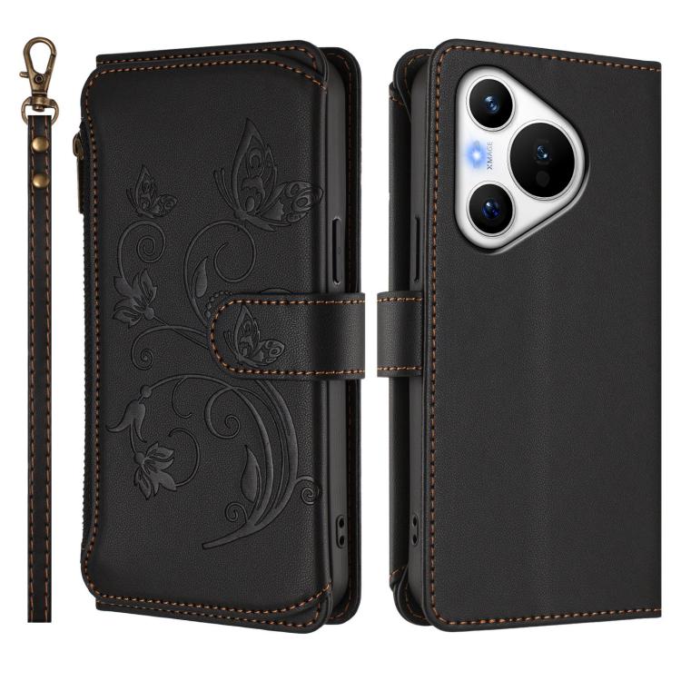 For Huawei Pura 70 Butterfly Love Flower Multi-card Zipper Wallet Leather Phone Case
