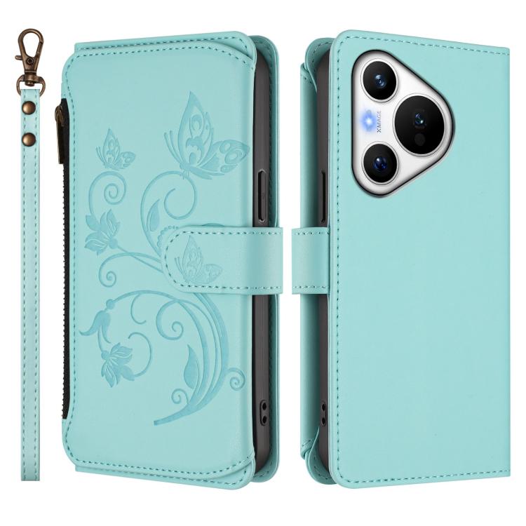 For Huawei Pura 70 Butterfly Love Flower Multi-card Zipper Wallet Leather Phone Case