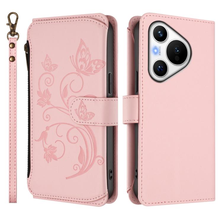 For Huawei Pura 70 Butterfly Love Flower Multi-card Zipper Wallet Leather Phone Case