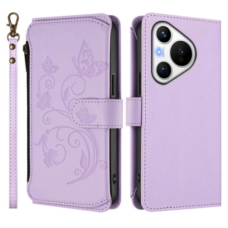 For Huawei Pura 70 Butterfly Love Flower Multi-card Zipper Wallet Leather Phone Case