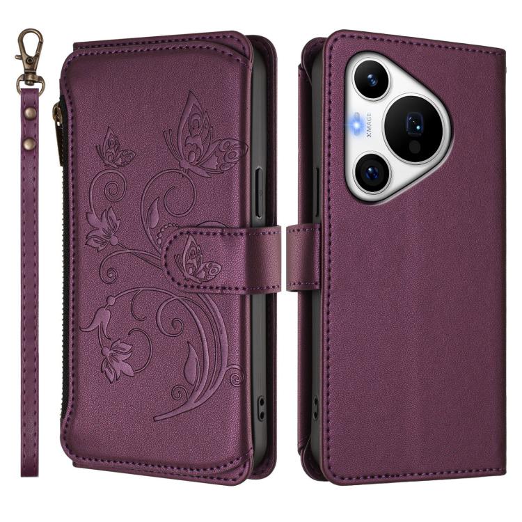 For Huawei Pura 70 Pro / 70 Pro+ Butterfly Love Flower Multi-card Zipper Wallet Leather Phone Case
