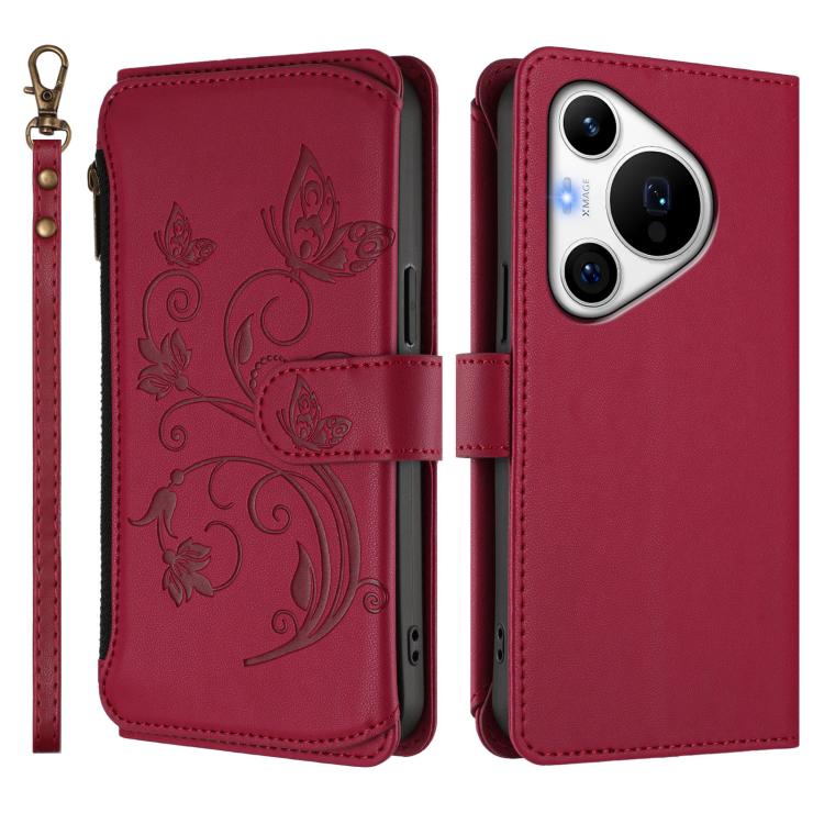 For Huawei Pura 70 Pro / 70 Pro+ Butterfly Love Flower Multi-card Zipper Wallet Leather Phone Case
