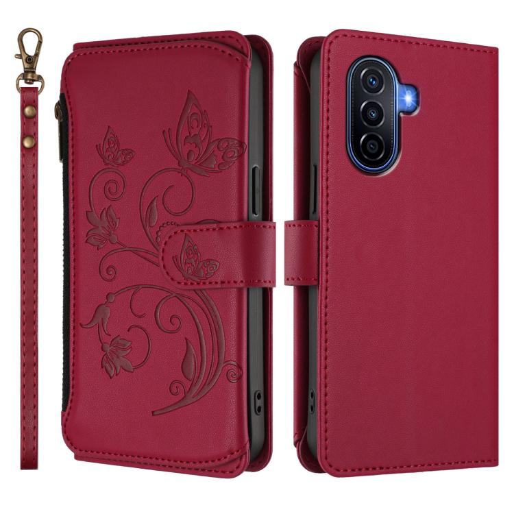 For Huawei Enjoy 50 / nova Y70 Butterfly Love Flower Multi-card Zipper Wallet Leather Phone Case