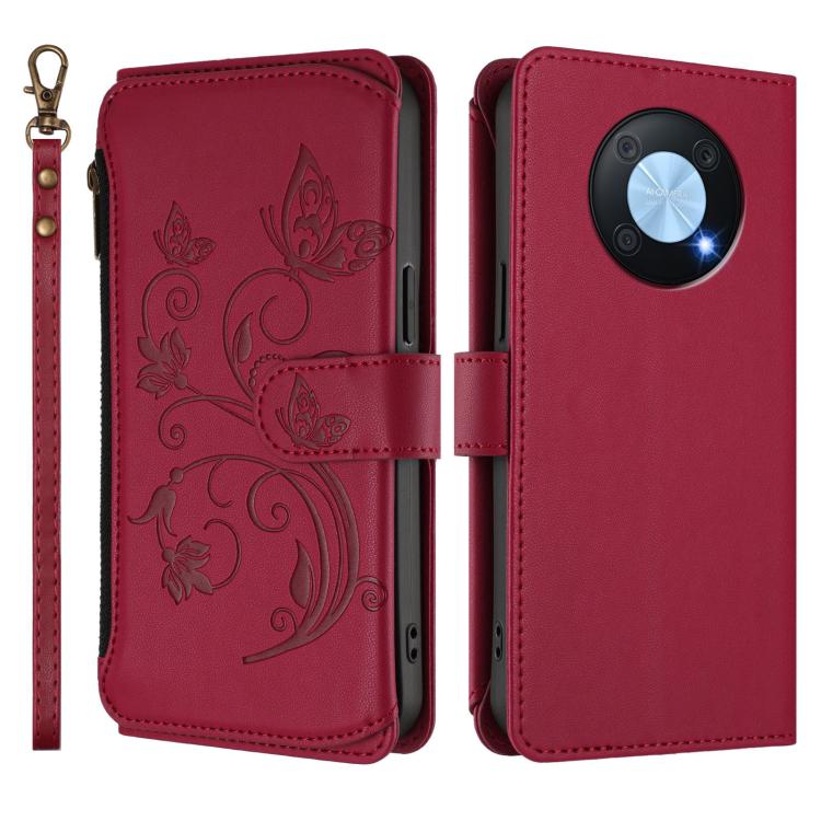 For Huawei Enjoy 50 Pro 4G / nova Y90 Butterfly Love Flower Multi-card Zipper Wallet Leather Phone Case