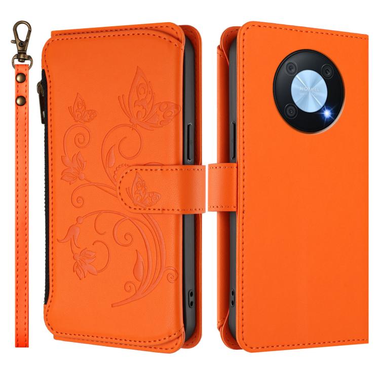 For Huawei Enjoy 50 Pro 4G / nova Y90 Butterfly Love Flower Multi-card Zipper Wallet Leather Phone Case