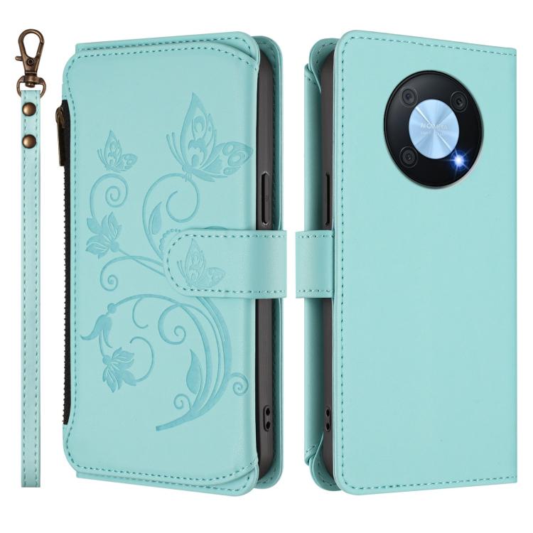 For Huawei Enjoy 50 Pro 4G / nova Y90 Butterfly Love Flower Multi-card Zipper Wallet Leather Phone Case