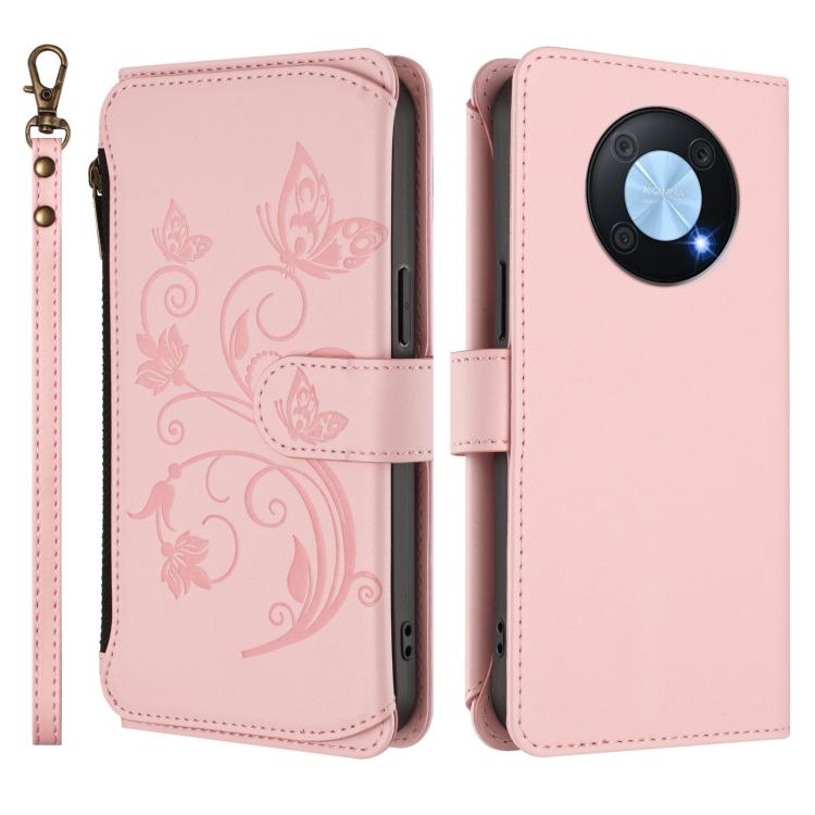 For Huawei Enjoy 50 Pro 4G / nova Y90 Butterfly Love Flower Multi-card Zipper Wallet Leather Phone Case
