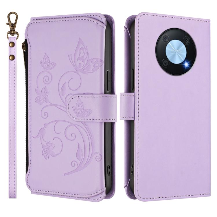 For Huawei Enjoy 50 Pro 4G / nova Y90 Butterfly Love Flower Multi-card Zipper Wallet Leather Phone Case