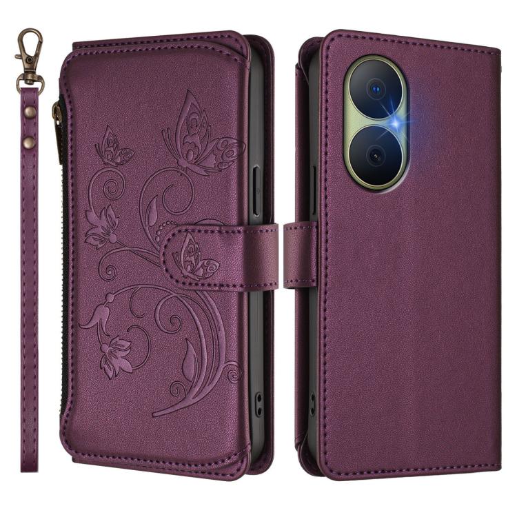For Huawei Enjoy 80 5G Butterfly Love Flower Multi-card Zipper Wallet Leather Phone Case