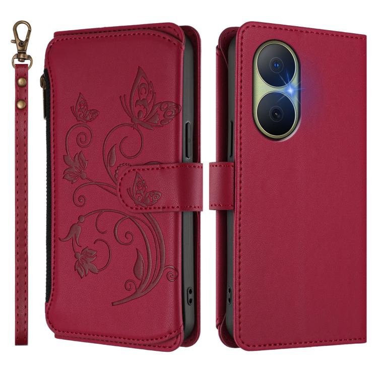 For Huawei Enjoy 80 5G Butterfly Love Flower Multi-card Zipper Wallet Leather Phone Case