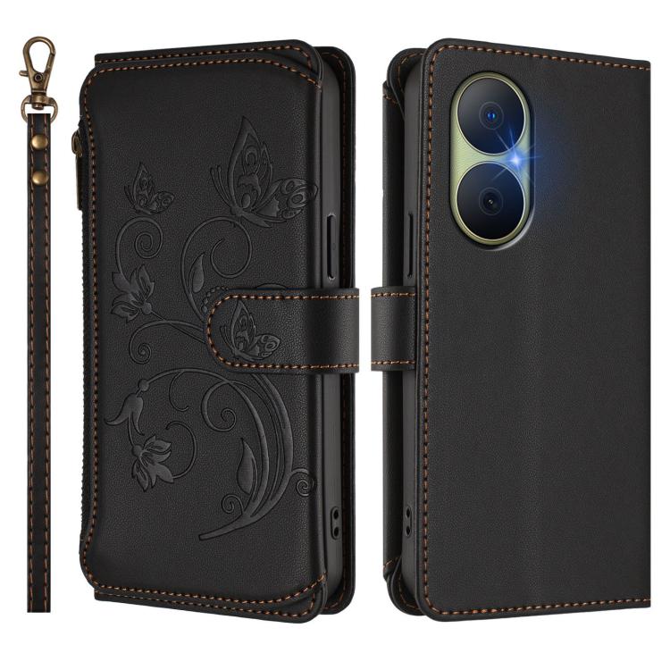 For Huawei Enjoy 80 5G Butterfly Love Flower Multi-card Zipper Wallet Leather Phone Case