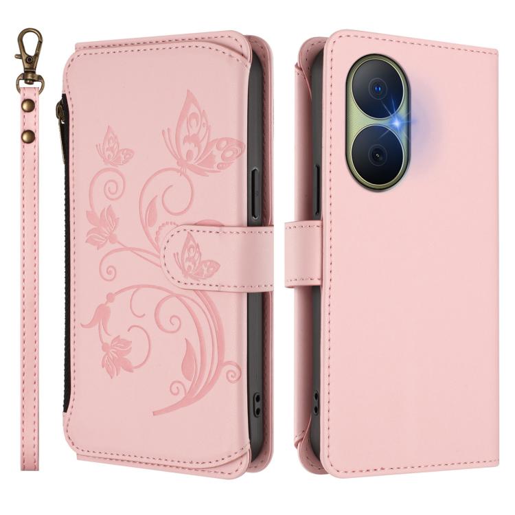 For Huawei Enjoy 80 5G Butterfly Love Flower Multi-card Zipper Wallet Leather Phone Case