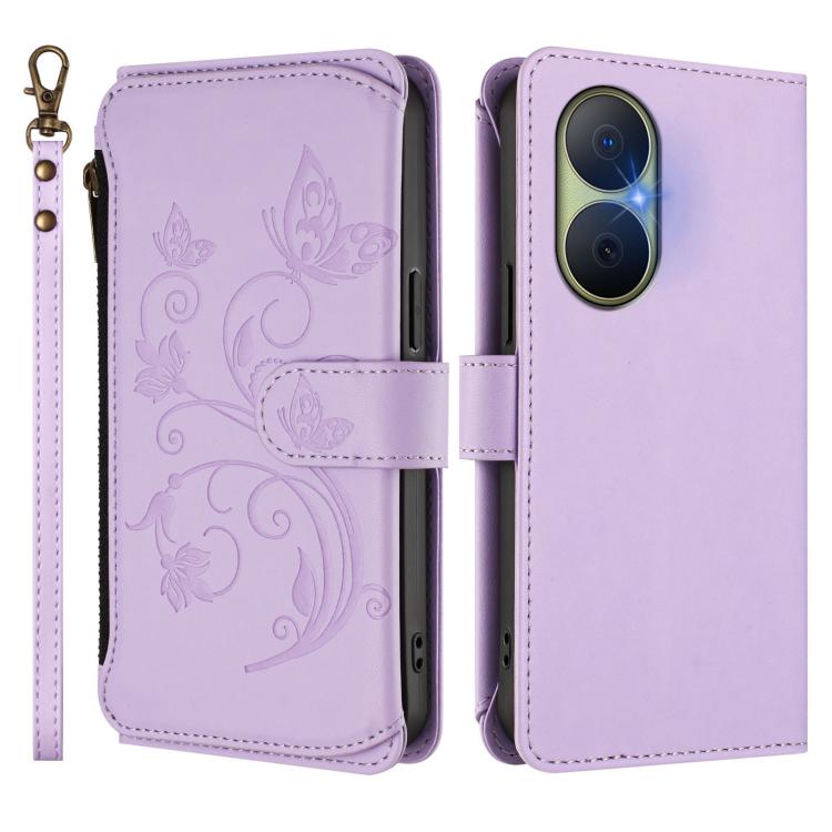 For Huawei Enjoy 80 5G Butterfly Love Flower Multi-card Zipper Wallet Leather Phone Case
