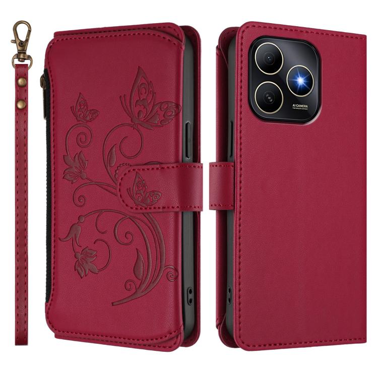 For Huawei Enjoy 80s 4G Butterfly Love Flower Multi-card Zipper Wallet Leather Phone Case