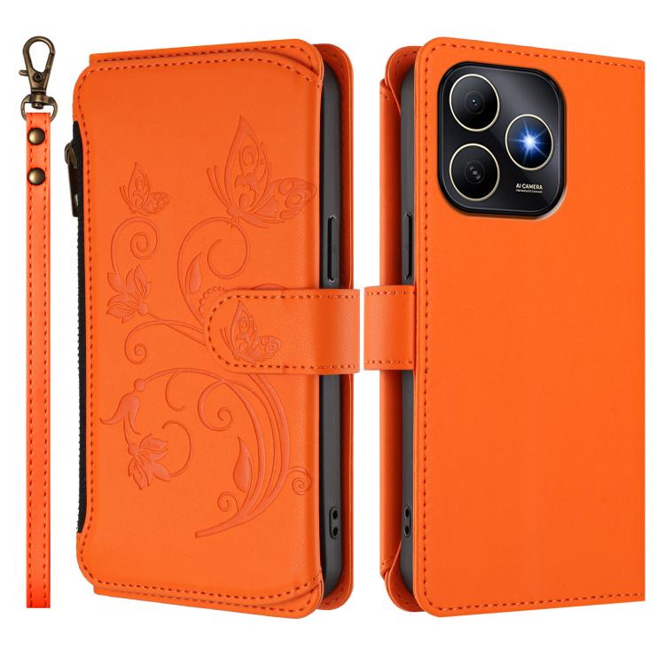 For Huawei Enjoy 80s 4G Butterfly Love Flower Multi-card Zipper Wallet Leather Phone Case