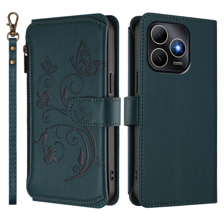 For Huawei Enjoy 80s 4G Butterfly Love Flower Multi-card Zipper Wallet Leather Phone Case