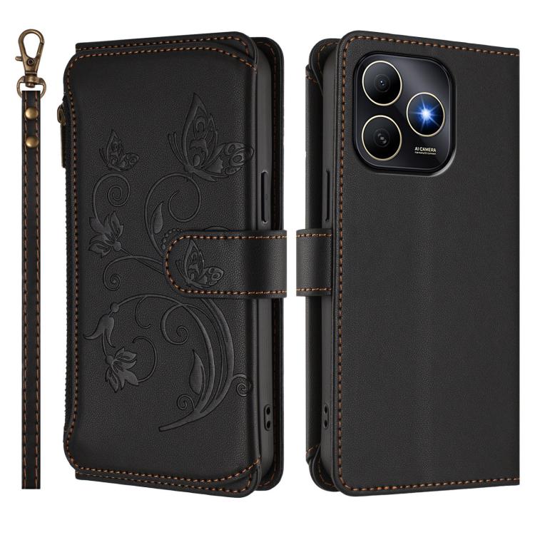 For Huawei Enjoy 80s 4G Butterfly Love Flower Multi-card Zipper Wallet Leather Phone Case