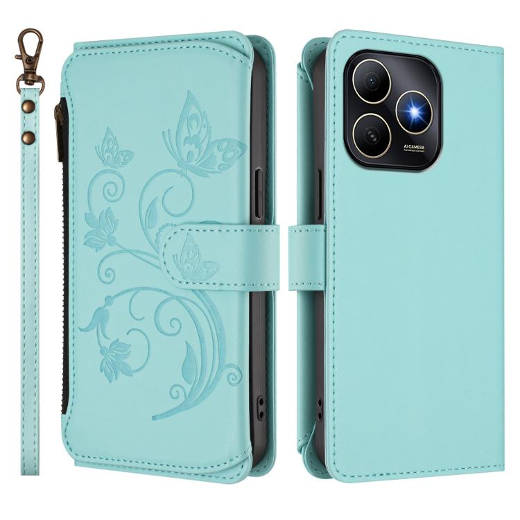 For Huawei Enjoy 80s 4G Butterfly Love Flower Multi-card Zipper Wallet Leather Phone Case