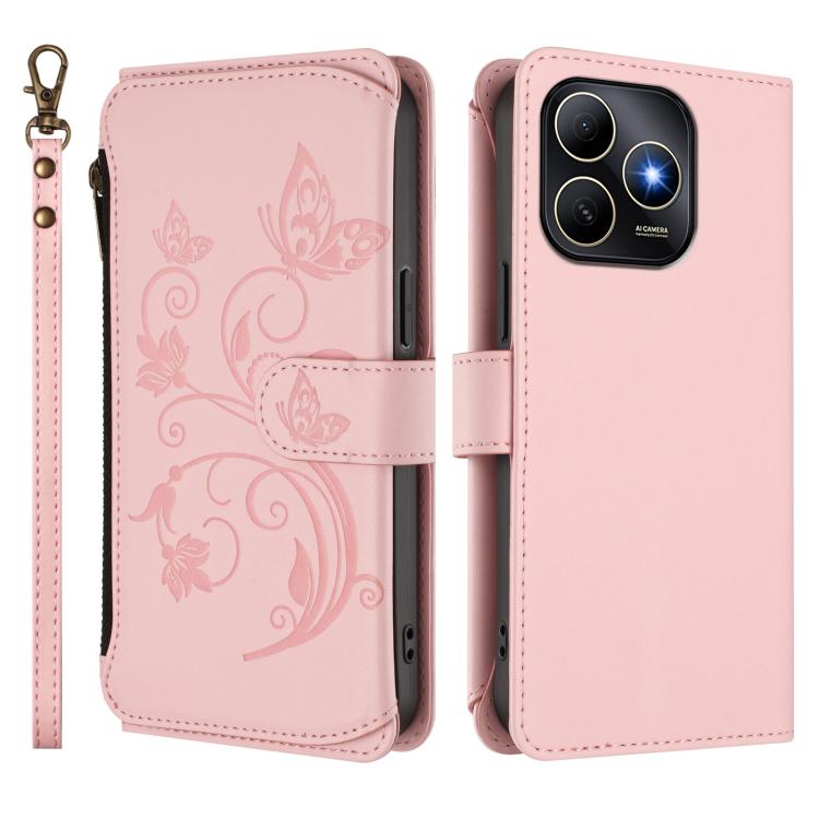For Huawei Enjoy 80s 4G Butterfly Love Flower Multi-card Zipper Wallet Leather Phone Case