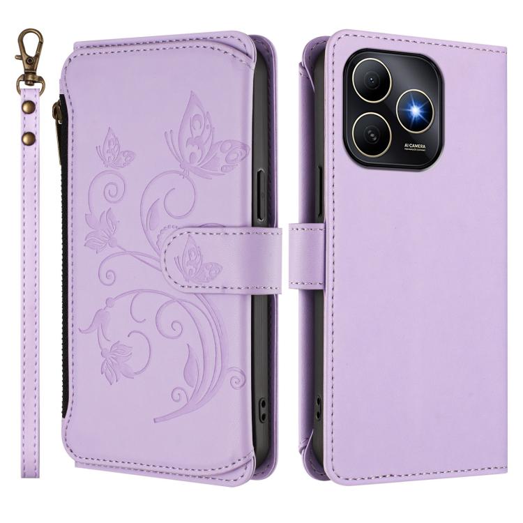 For Huawei Enjoy 80s 4G Butterfly Love Flower Multi-card Zipper Wallet Leather Phone Case
