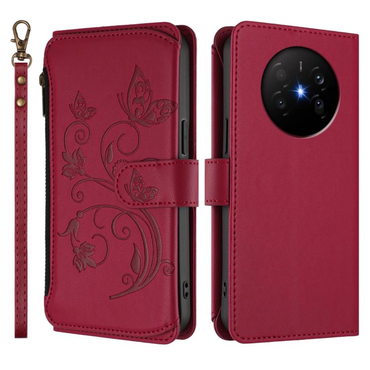 For Huawei Mate 70 Air 5G Butterfly Love Flower Multi-card Zipper Wallet Leather Phone Case