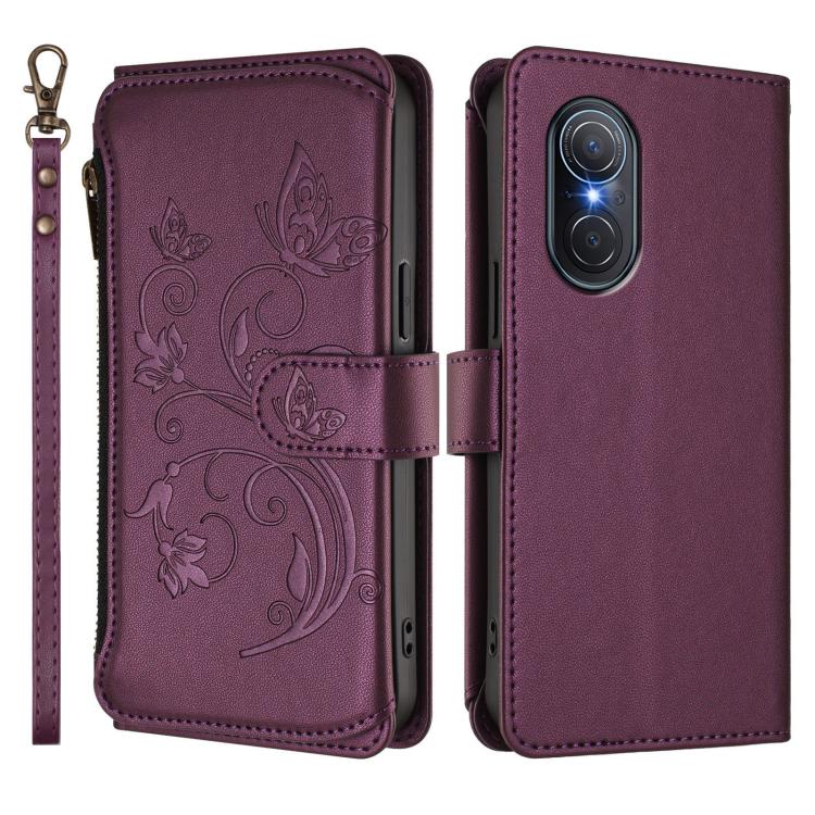 For Honor 50 SE / Huawei nova 9 SE Butterfly Love Flower Multi-card Zipper Wallet Leather Phone Case