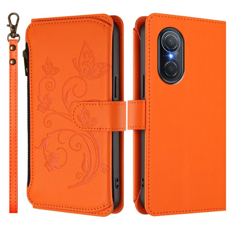 For Honor 50 SE / Huawei nova 9 SE Butterfly Love Flower Multi-card Zipper Wallet Leather Phone Case