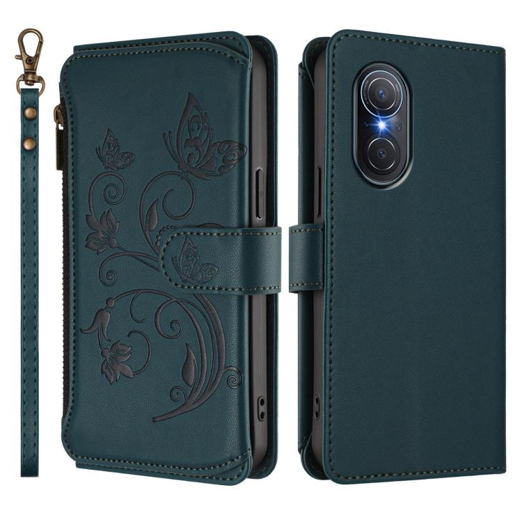 For Honor 50 SE / Huawei nova 9 SE Butterfly Love Flower Multi-card Zipper Wallet Leather Phone Case