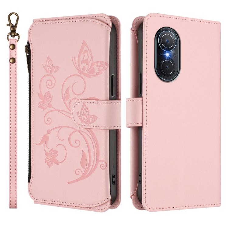 For Honor 50 SE / Huawei nova 9 SE Butterfly Love Flower Multi-card Zipper Wallet Leather Phone Case