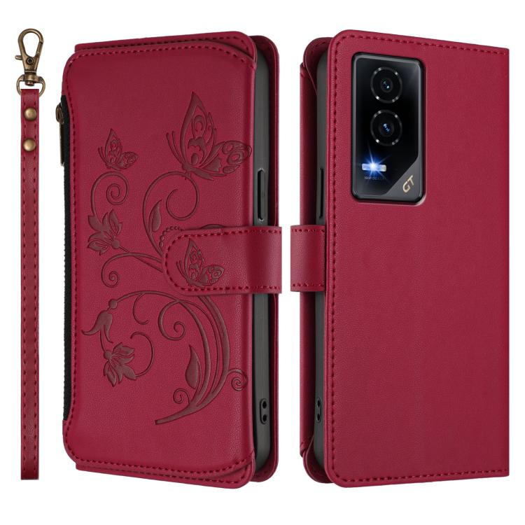For Honor GT 5G Butterfly Love Flower Multi-card Zipper Wallet Leather Phone Case